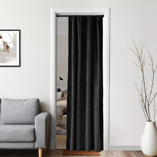 XTMYI Velvet Blackout Door Curtain Panels for Bedroom,Thermal Insulated Winter Warm Back Tab Rod Pocket Black Out Cover Doorway Curtains Privacy/Window Drapes,80 Inch Length  XTMYI TEXTILE Black 38X80 