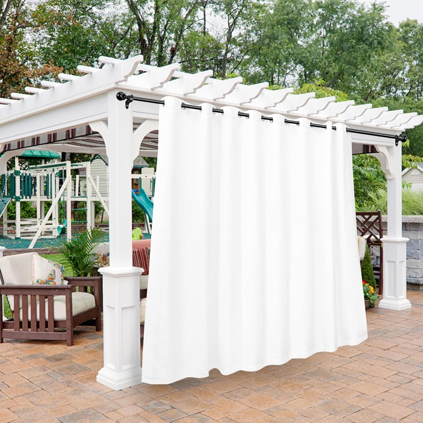 BONZER Outdoor Curtains for Patio Waterproof - Light Blocking Weather Resistant Privacy Grommet Blackout Curtains for Gazebo, Porch, Pergola, Cabana, Deck, Sunroom, 1 Panel, 52W X 84L Inch, Silver  BONZER White 120W X 95 Inch 