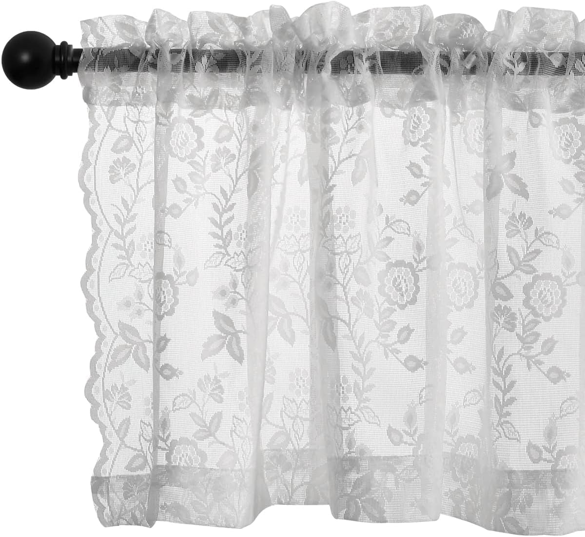 FINECITY Lace Curtains Country Rustic Floral Sheer Curtains for Living Room 72 Inch Length Drapes Vintage Floral Pattern Farmhouse Privacy Light Filtering Sheer Curtain 2 Panels, 52 X 72 Inch, Grey  Keyu Textile White W52 X L18 Inch 