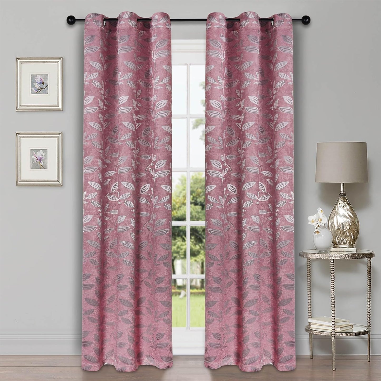 Superior Blackout Curtains, Room Darkening Window Accent for Bedroom, Sun Blocking, Thermal, Modern Bohemian Curtains, Leaves Collection, Set of 2 Panels, Rod Pocket - 52 in X 63 In, Nickel Black  Home City Inc. Blush 42 In X 84 In (W X L) 