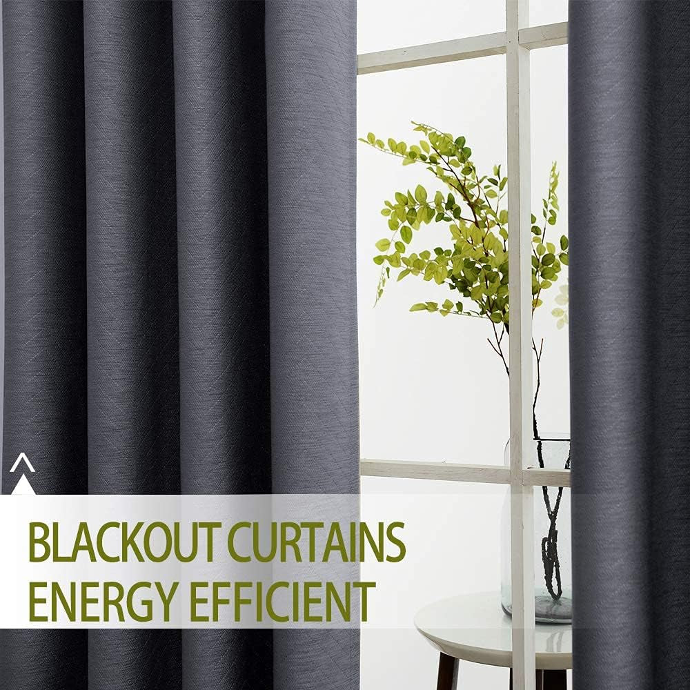 Treatmentex Linen Blackout-Curtains for Bedroom 96" Long Dark Grey Chevron Energy Efficient Window Panels Geometric Draperies Grommet Top 2 Panels  Natural Decoratex   
