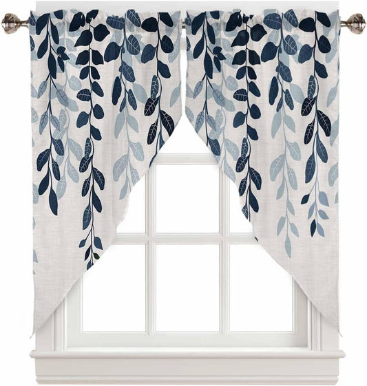 Blue Eucalyptus Swag Curtains for Living Room/Kitchen/Bedroom/Bathroom, Swag Valance Curtains Short Half Kitchen Topper Curtains Window Swag 2 Panels 36''X36'' Vintage Gradual Leaves Contemporary