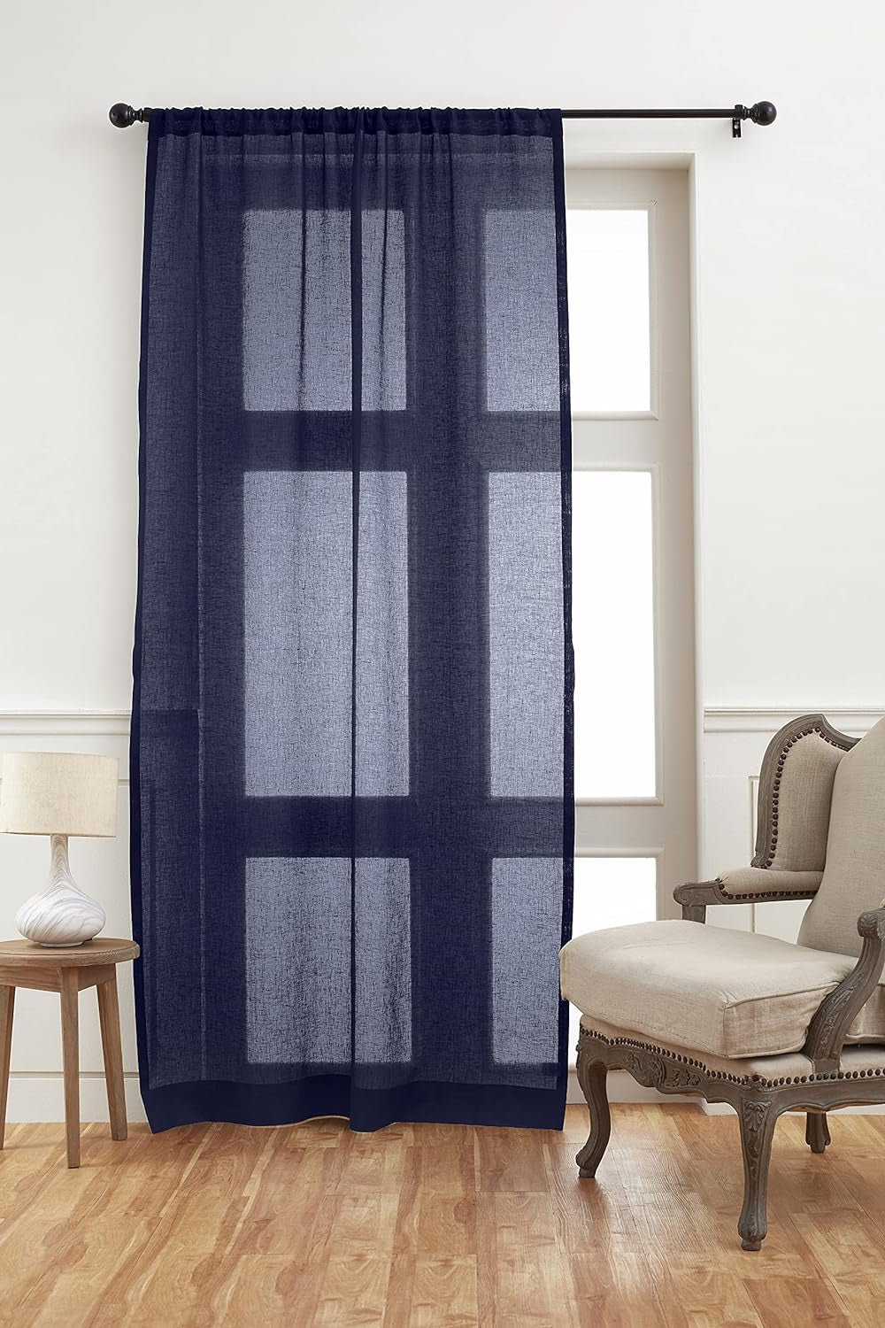 Solino Home Linen Sheer Curtain – 52 X 45 Inch Light Natural Rod Pocket Window Panel – 100% Pure Natural Fabric Curtain for Living Room, Indoor, Outdoor – Handcrafted from European Flax  Solino Home Navy 52 X 63 Inch 