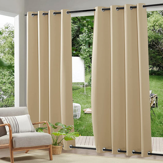 RYB HOME 2 Panels Outdoor Patio Curtains - Weighted Waterproof Drapes Blackout Shades Thermal Insulated Privacy Windproof Draperies for Gazebo Porch Sliding Door, Biscotti Beige, W52 X L84  RYB HOME   