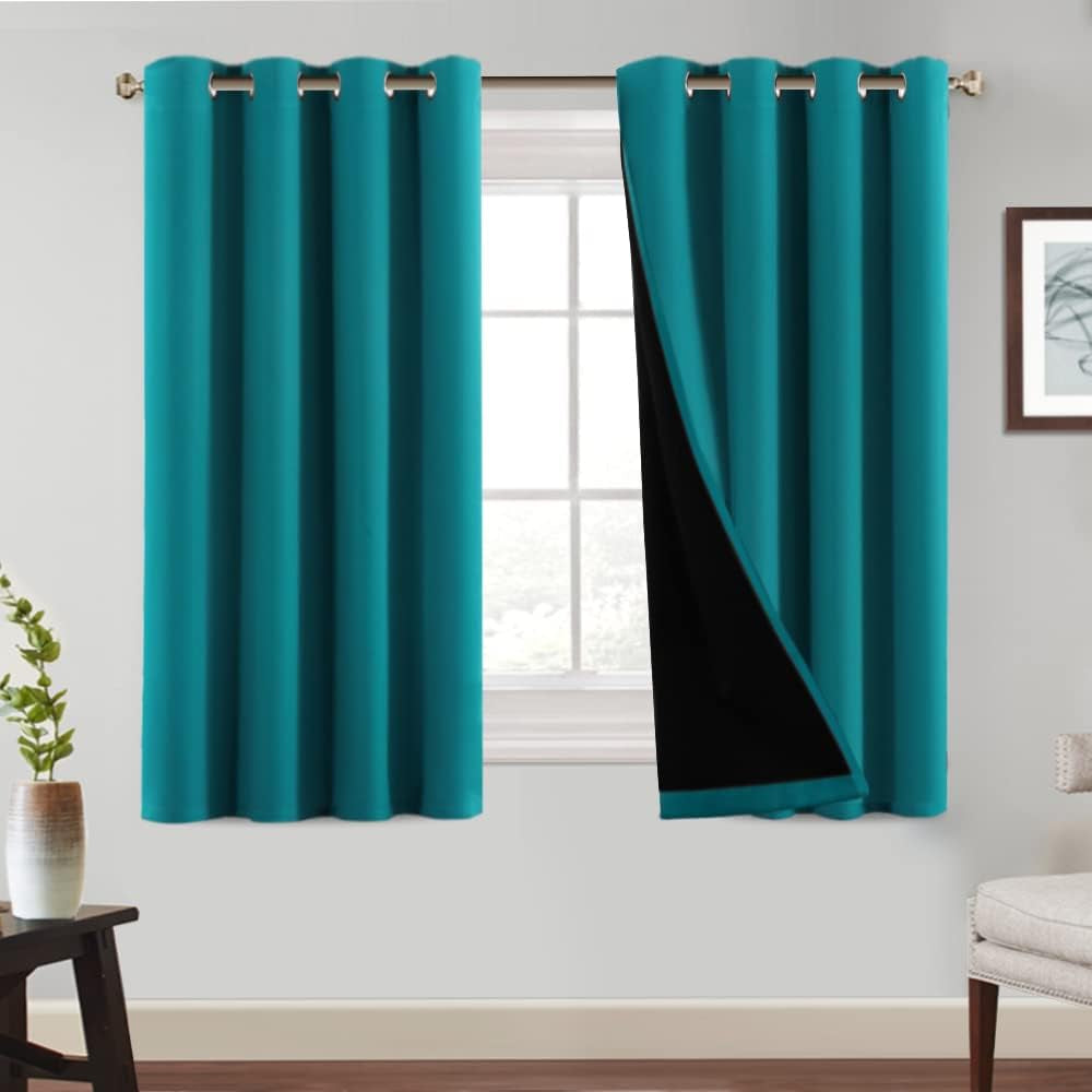 Princedeco 100% Blackout Curtains 84 Inches Long Pair of Energy Smart & Noise Blocking Out Drapes for Baby Room Window Thermal Insulated Guest Room Lined Window Dressing(Desert Sage, 52 Inches Wide)  PrinceDeco Blue 52"W X54"L 