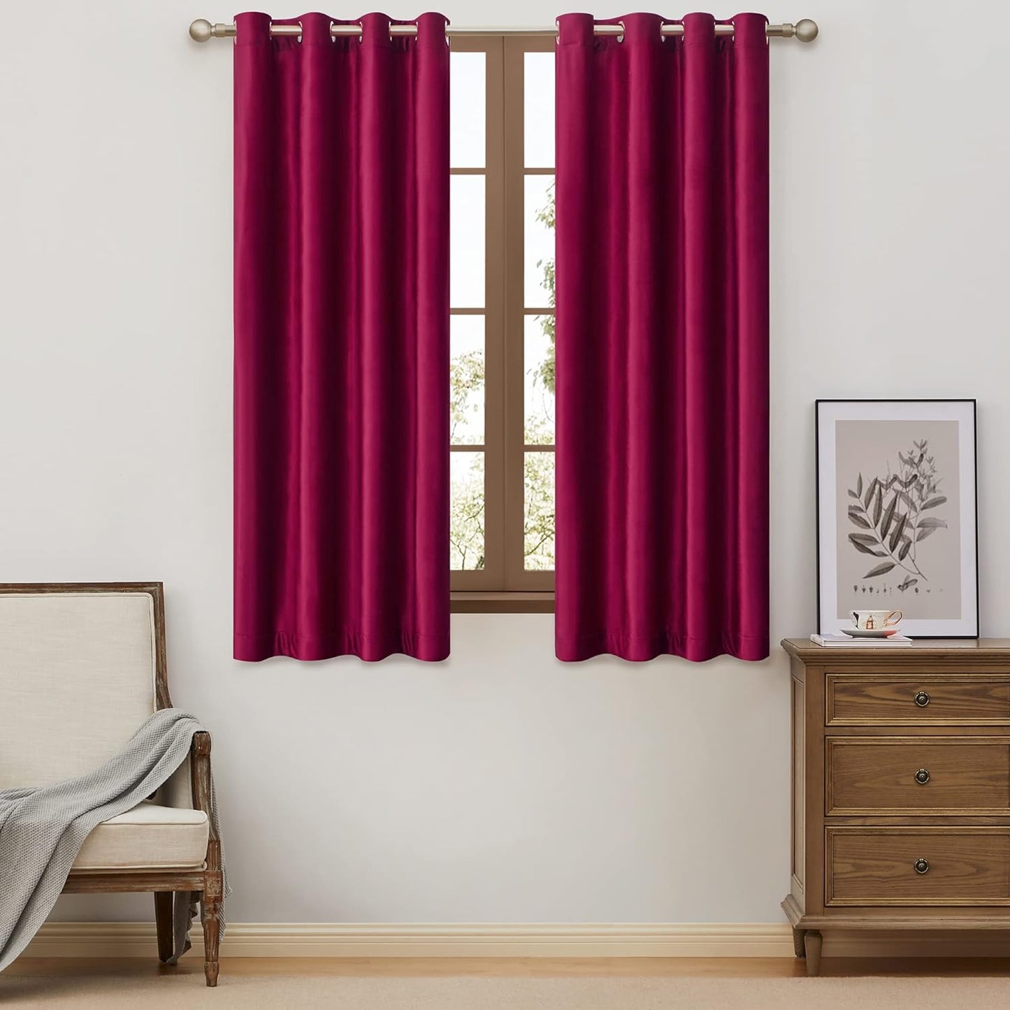 BULBUL Velvet Gold Curtains 84 Inch Length- Living Room Blackout Thermal Window Drapes Darkening Decor Grommet Curtains for Bedroom Set of 2 Panels  BULBUL Ruby Red 52"W X 63"L 