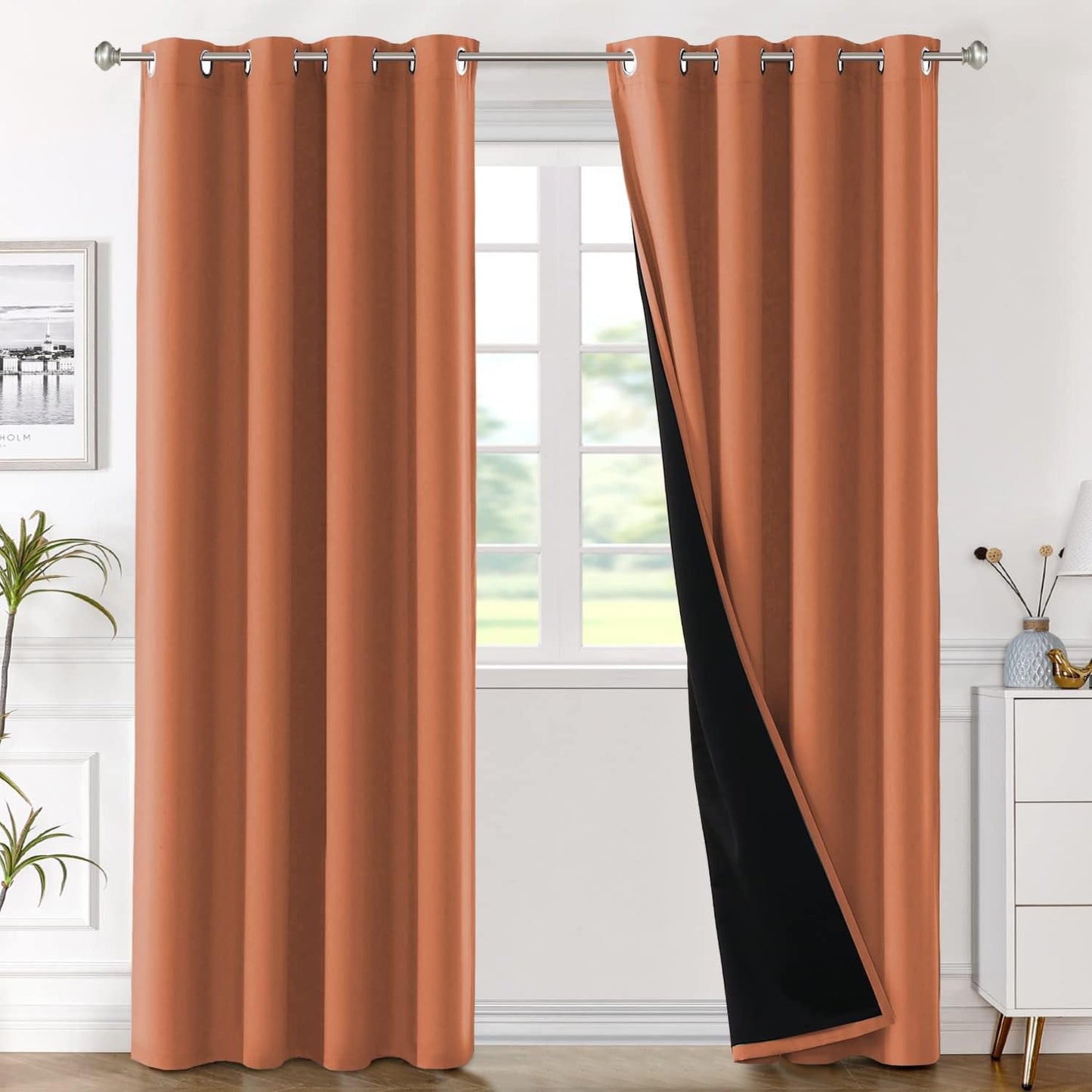 H.VERSAILTEX Blackout Curtains with Liner Backing, Thermal Insulated Curtains for Living Room, Noise Reducing Drapes, White, 52 Inches Wide X 96 Inches Long per Panel, Set of 2 Panels  H.VERSAILTEX Burnt Orange 52"W X 96"L 
