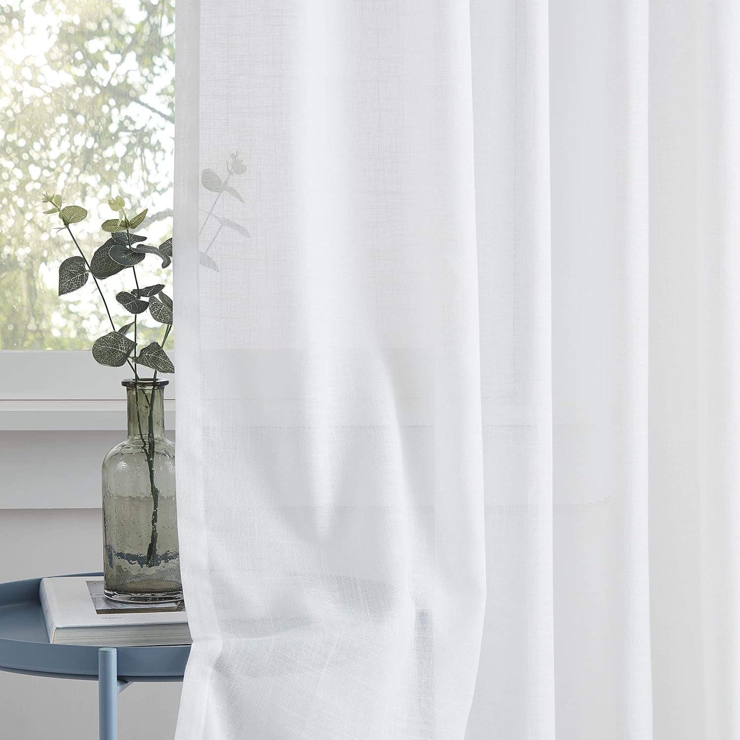 Central Park White Pinch Pleat Sheer Curtain 108 Inches Extra Long Textured Farmhouse Window Treatment Drapery Sets for Living Room Bedroom, 40"X108"X2  Central Park   