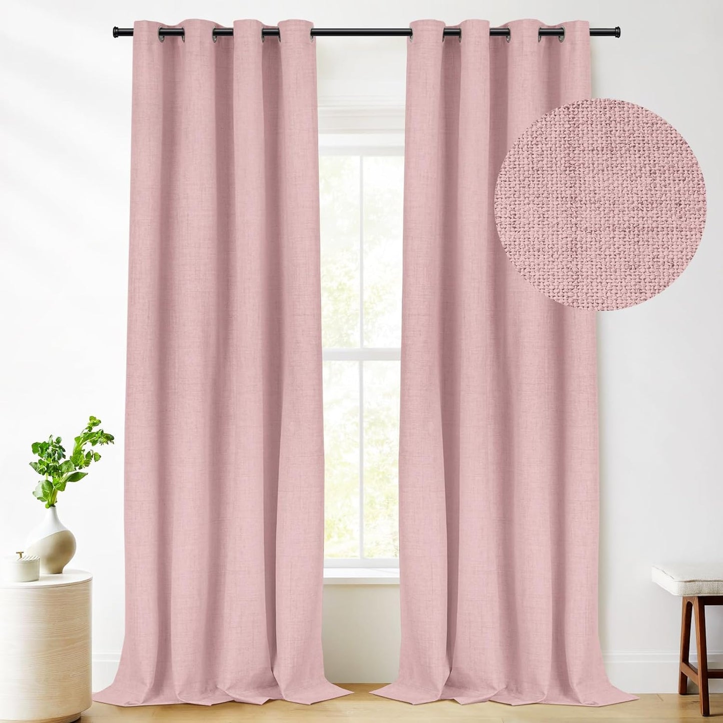 RHF Blackout Curtains 84 Inch Length 2 Panels Set, Primitive Linen Look, 100% Blackout Curtains Linen Black Out Curtains for Bedroom Windows, Burlap Grommet Curtains-(50X84, Oatmeal)  Rose Home Fashion Pink W50 X L96 