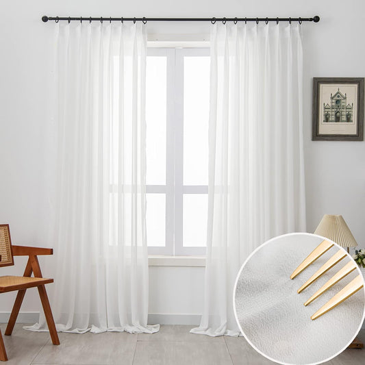 LUGOTAL Pinch Pleated Drapes 108 Inches Long 1 Panel off White Chiffon Sheer Curtains for Living Room and Bedroom Semi-Sheer Light Filtering Curtains & Drapes for Sliding Glass Door, W52 X L108  LUGOTAL Off White (W52" X L108")*1 Panel 