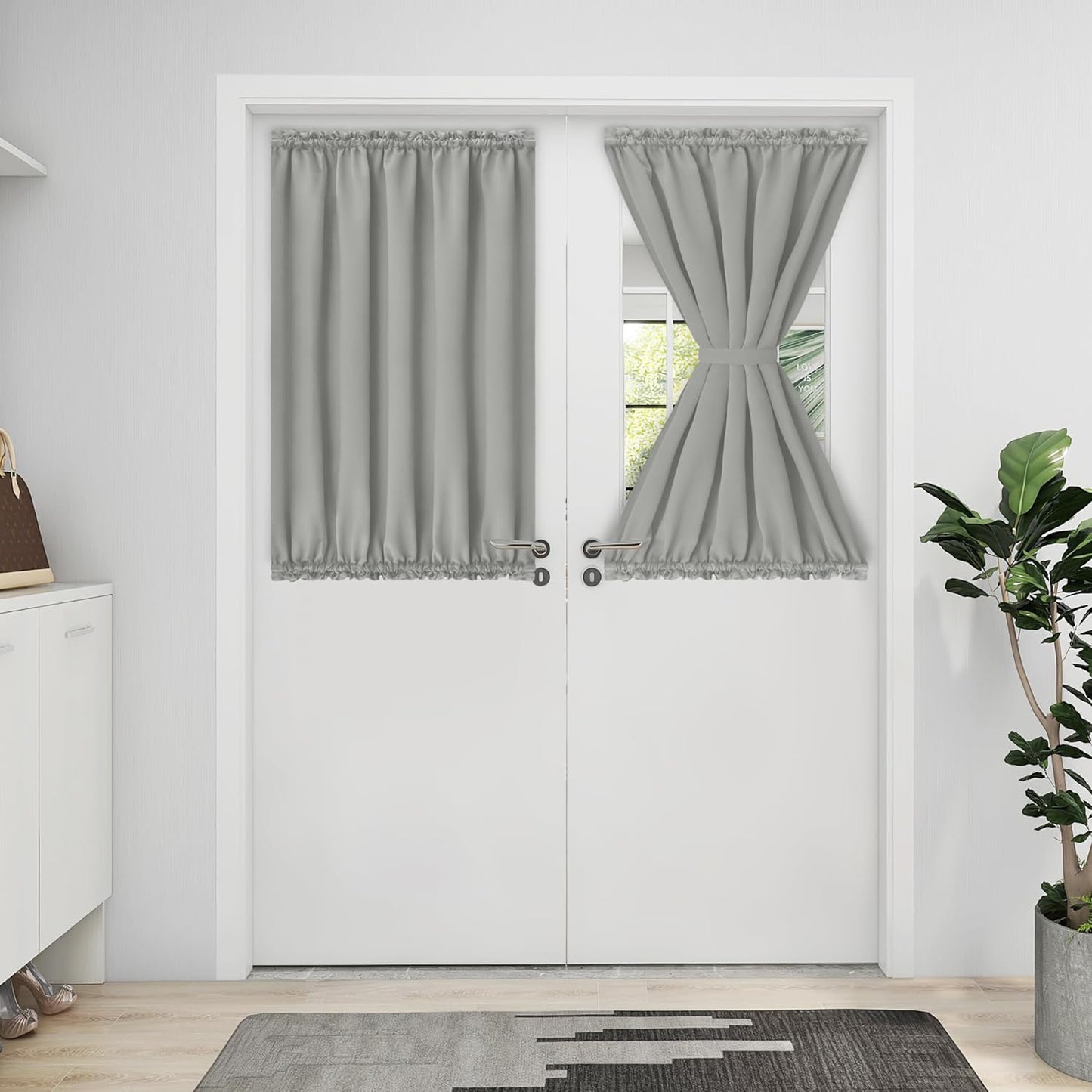 Easy-Going Blackout Door Curtains, Rod Pocket Privacy Light Filtering Sidelight Curtains French Door Curtains with Tieback, 1 Panel, 25X40 Inch, Gray  Easy-Going Light Gray W25 X L40 Inch 