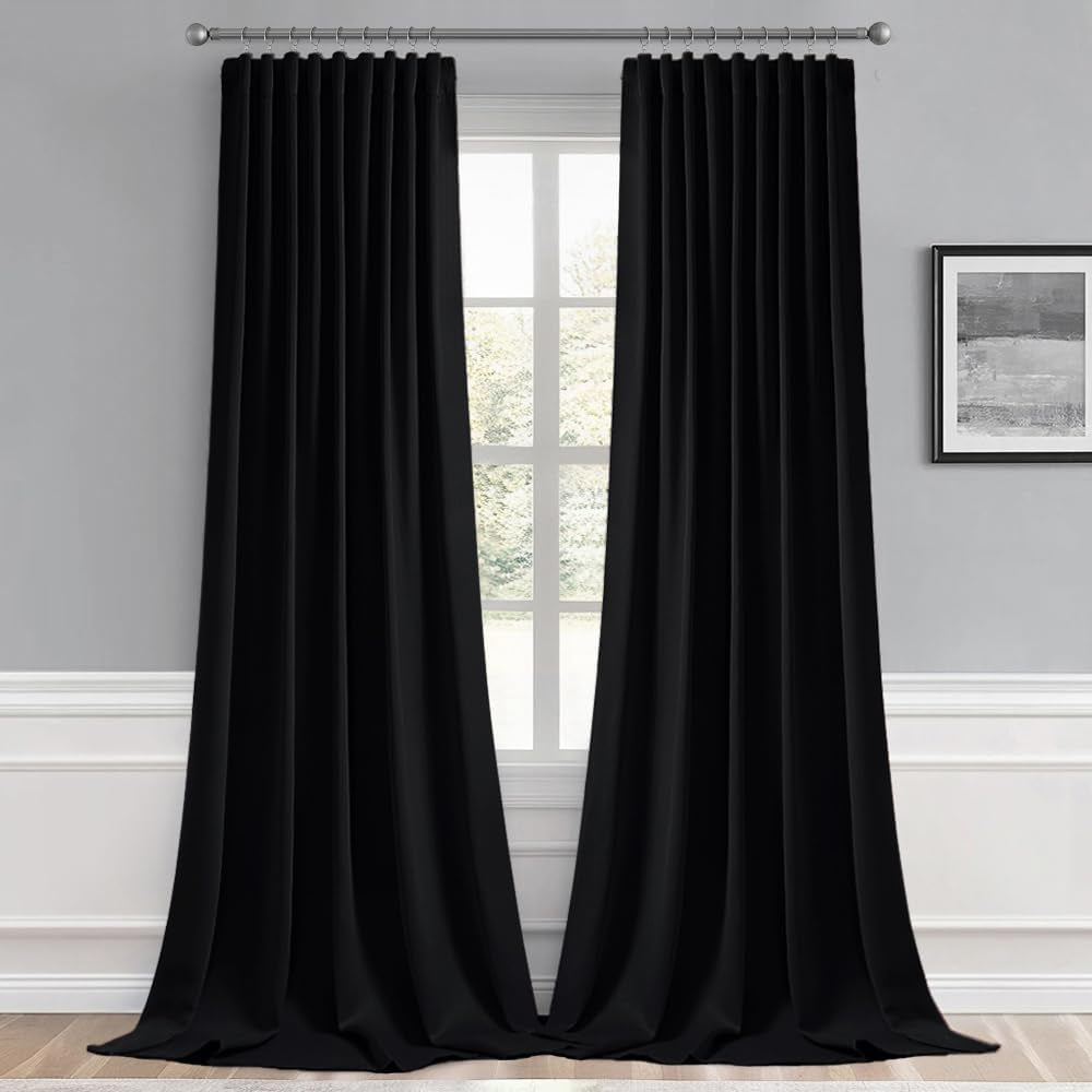 MIULEE 2 Panels Back Tab Blackout Curtains 96 Inch Long for Living Room Bedroom, Black Rod Pocket/Pinch Pleated Thermal Insulated Room Darkening Light Blocking Floor to Ceiling Curtains/Drapes  MIULEE   