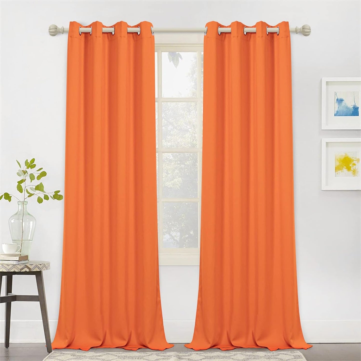 MYSKY HOME Black Curtains for Bedroom 90 Inch Long Blackout Curtains for Living Room 2 Panels Thermal Insulated Grommet Room Darkening Curtains Privacy Protect Window Drapes, 52 X 90 Inches, Black  MYSKY HOME Orange 52W X 90L 