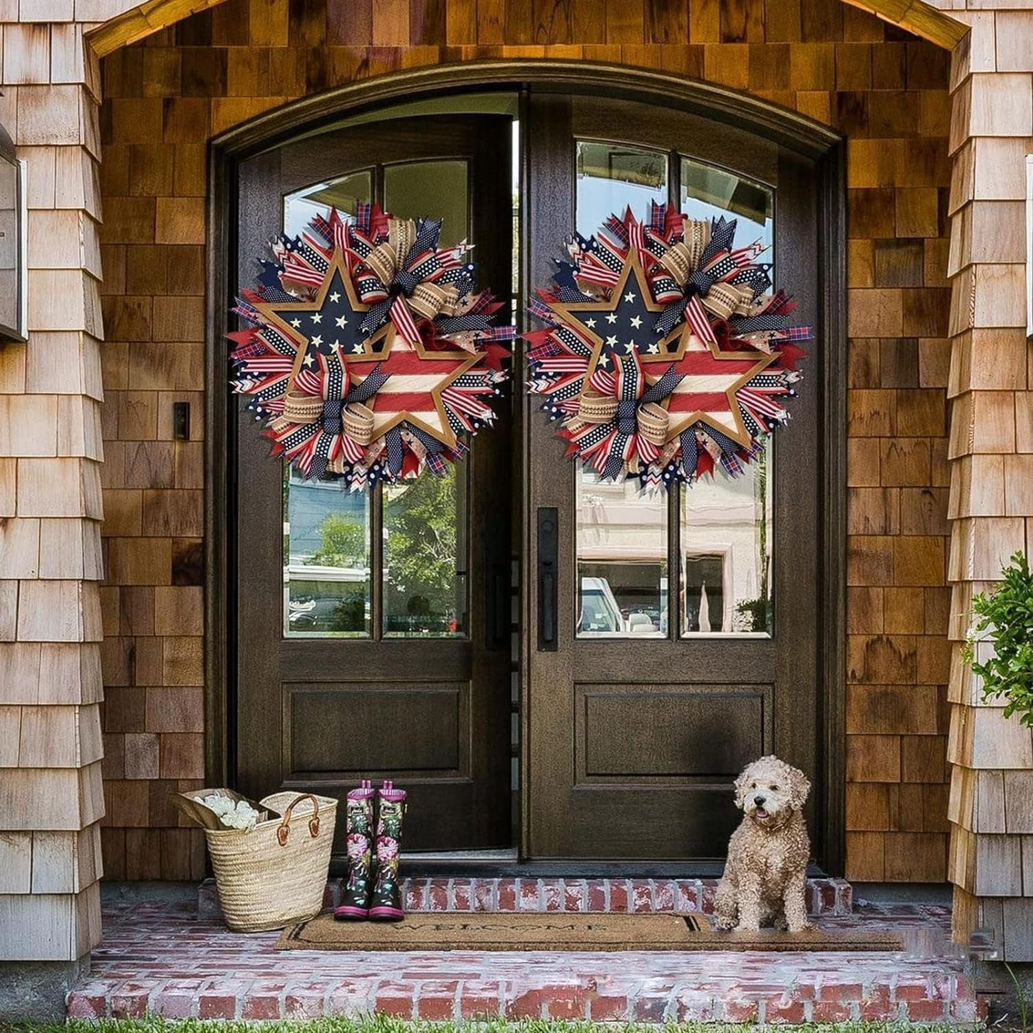 4Th of July Patriotic Wreath, Red White and Blue Flag Wreath,Memorial Day Pride Garland for Front Door, Independence Swag Indoor Outdoor Wall Holiday Decor Home