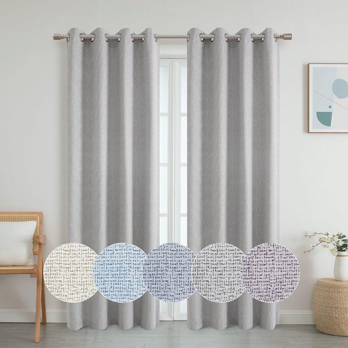 OWENIE Luke Black Out Curtains 63 Inch Long 2 Panels for Bedroom, Geometric Printed Completely Blackout Room Darkening Curtains, Grommet Thermal Insulated Living Room Curtain, 2 PCS, Each 42Wx63L Inch  OWENIE Grey 42"W X 84"L | 2 Pcs 