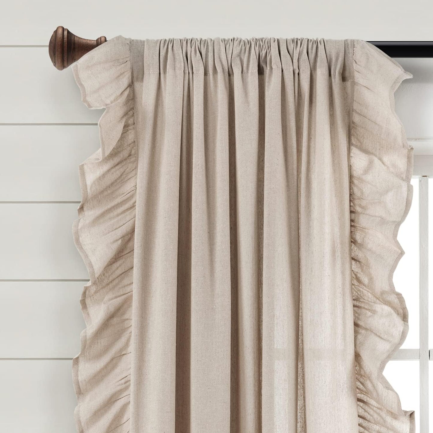 Lush Decor Linen Ruffle Window Curtain Panel (Single Panel), 84" L X 54" W, Linen  Triangle Home Fashions   