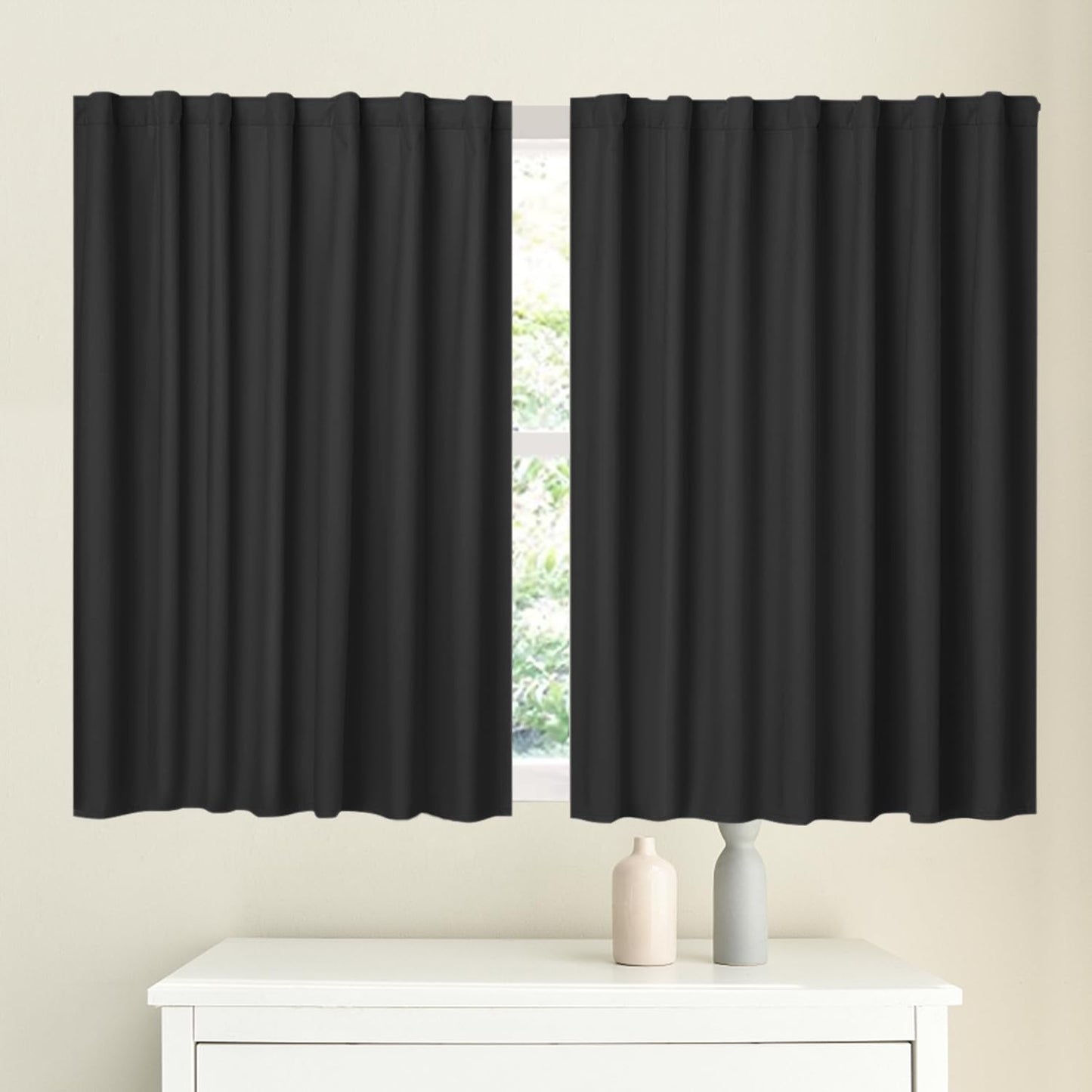 Muamar 2Pcs Blackout Curtains Privacy Curtains 63 Inch Length Window Curtains,Easy Install Thermal Insulated Window Shades,Stick Curtains No Rods, Black 42" W X 63" L  Muamar Black 34"W X 45"L 
