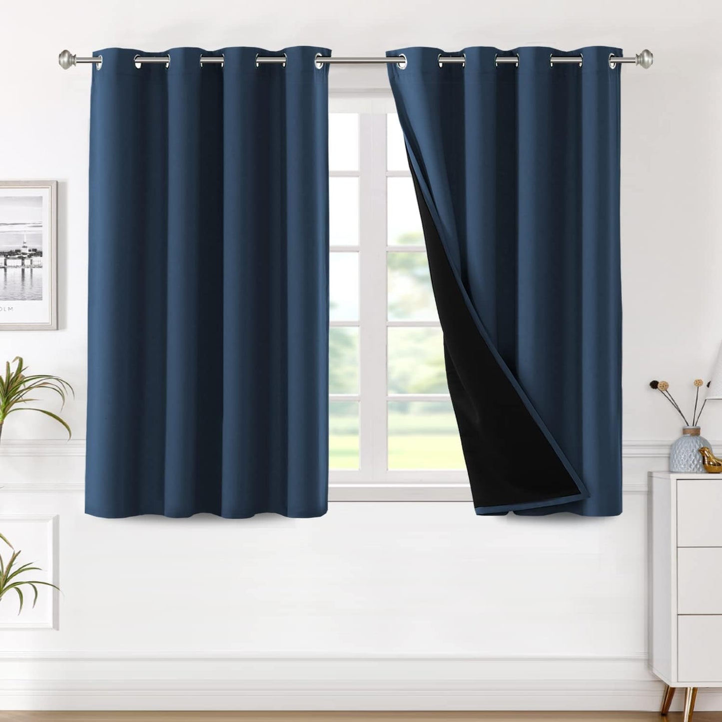 H.VERSAILTEX Blackout Curtains with Liner Backing, Thermal Insulated Curtains for Living Room, Noise Reducing Drapes, White, 52 Inches Wide X 96 Inches Long per Panel, Set of 2 Panels  H.VERSAILTEX Navy Blue 52"W X 45"L 
