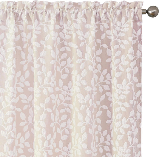 Chyhomenyc Anna White Taupe Curtains 63 Inch Length 2 Panels, Light Filtering Soft Airy 3D Embossed Textured Leaf Pattern Drapes for Bedroom Living Room Windows, Each 42Wx63L Inches  Chyhomenyc Taupe White 42 W X 54 L 