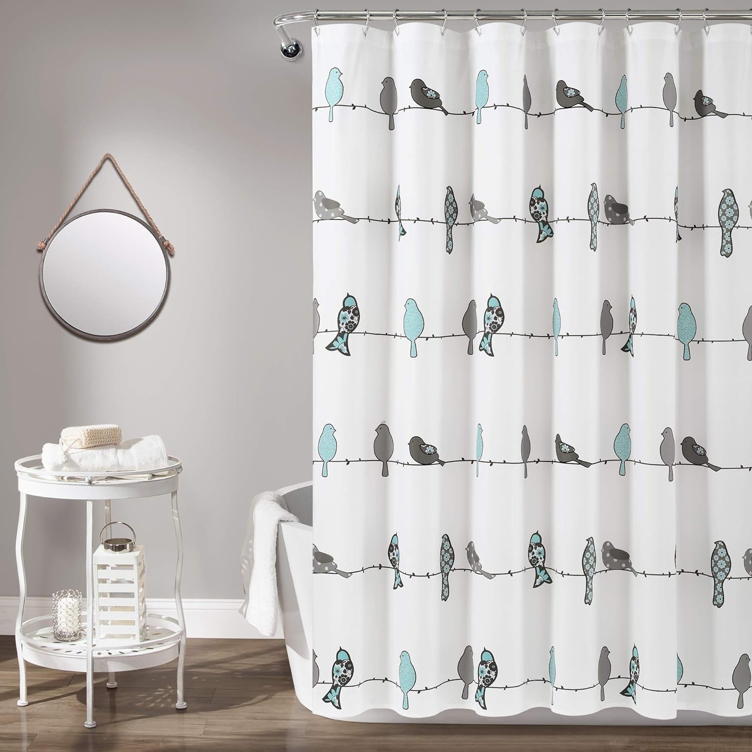 Lush Decor Rowley Birds Shower Curtain, 72” W X 72” L, Multi - Colorful Floral Bird Pattern - Whimsical & Playful Bird Shower Curtain - Farmhouse, Coastal, & Boho Bathroom Decor