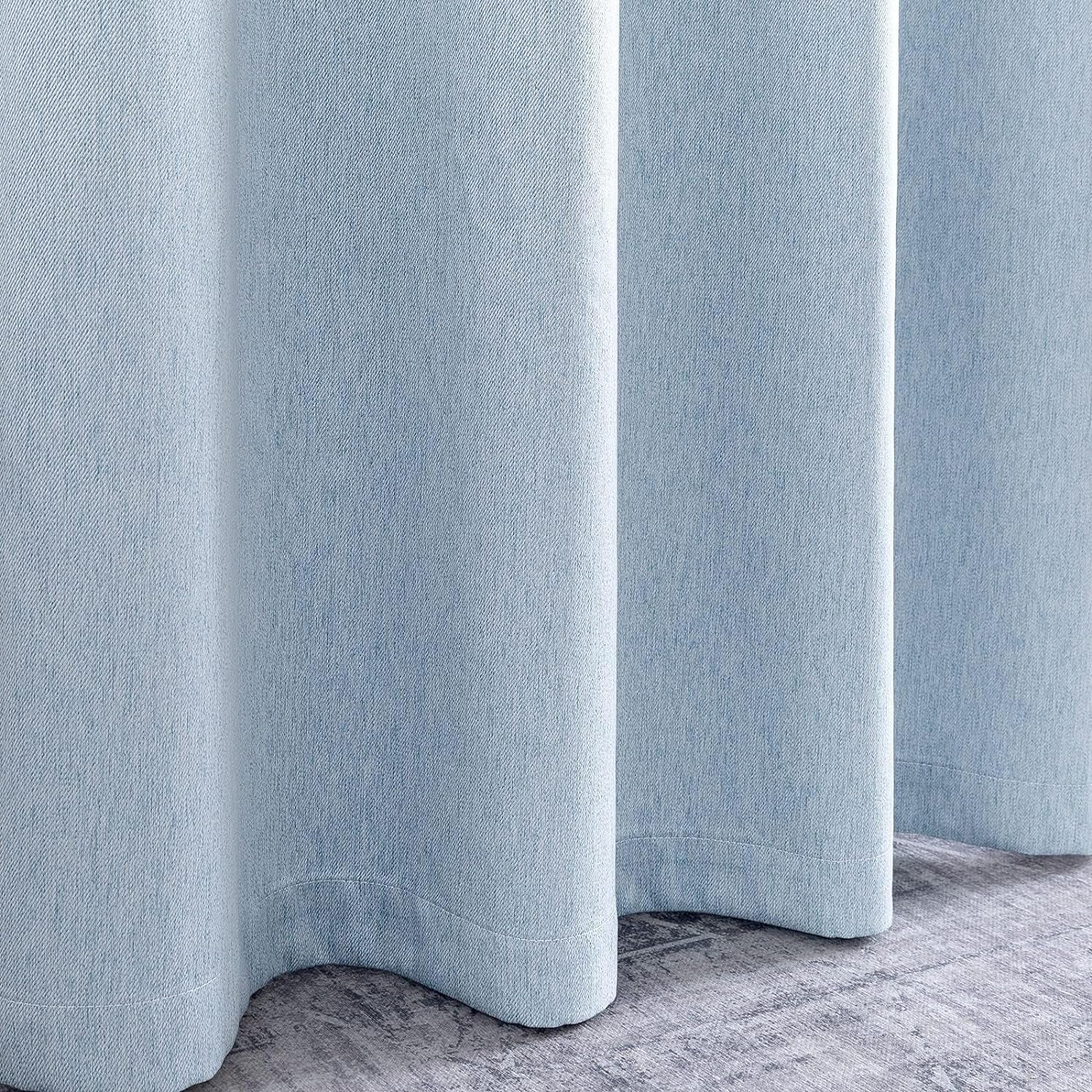 Jinchan Curtains for Bedroom Living Room 84 Inch Long Room Darkening Farmhouse Country Window Curtains Heathered Denim Blue Curtains Grommet Curtains Drapes 2 Panels  CKNY HOME FASHION   