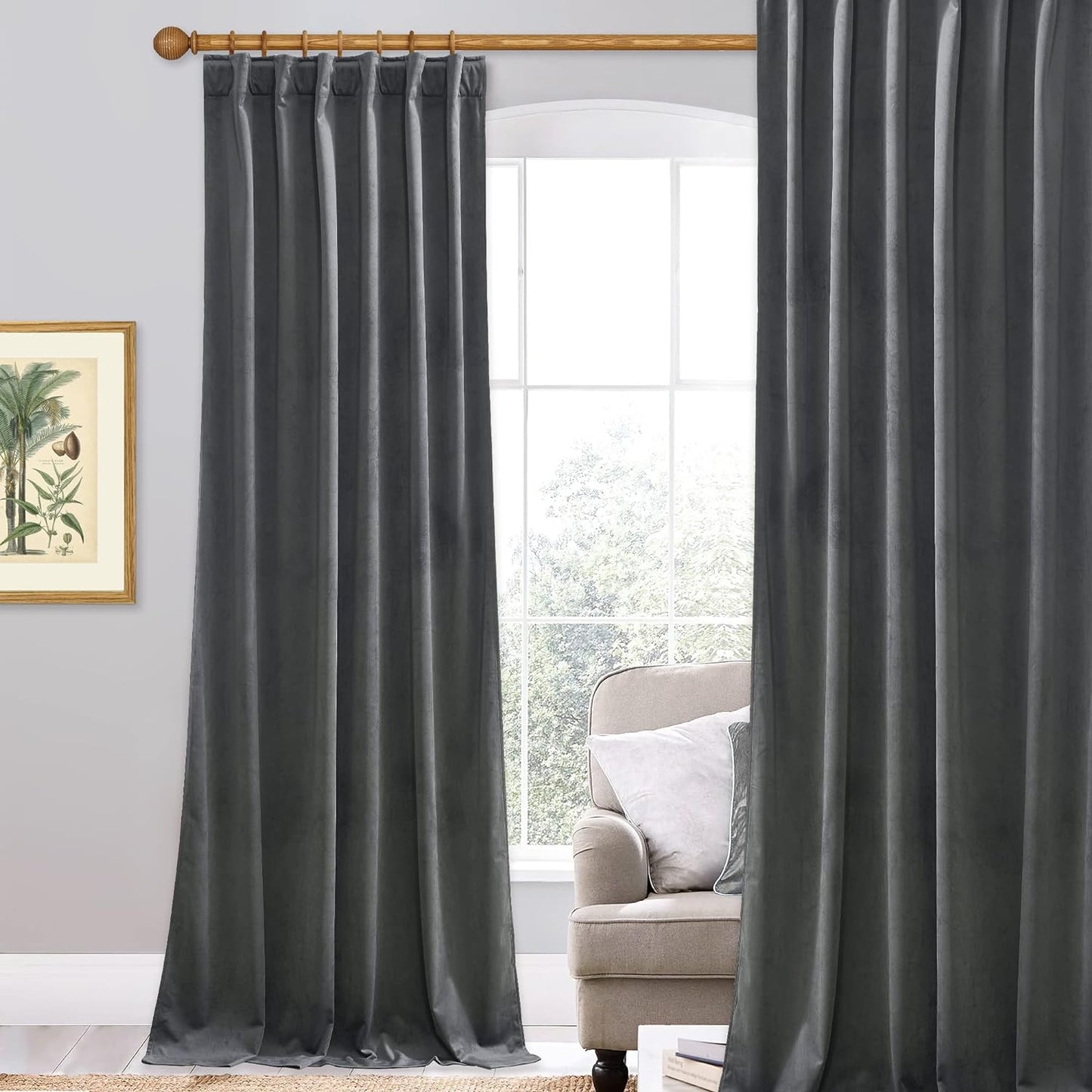 Stangh Navy Blue Velvet Curtains 96 Inches Long for Living Room, Luxury Blackout Sliding Door Curtains Thermal Insulated Window Drapes for Bedroom, W52 X L96 Inches, 1 Panel  StangH Grey W52 X L84 