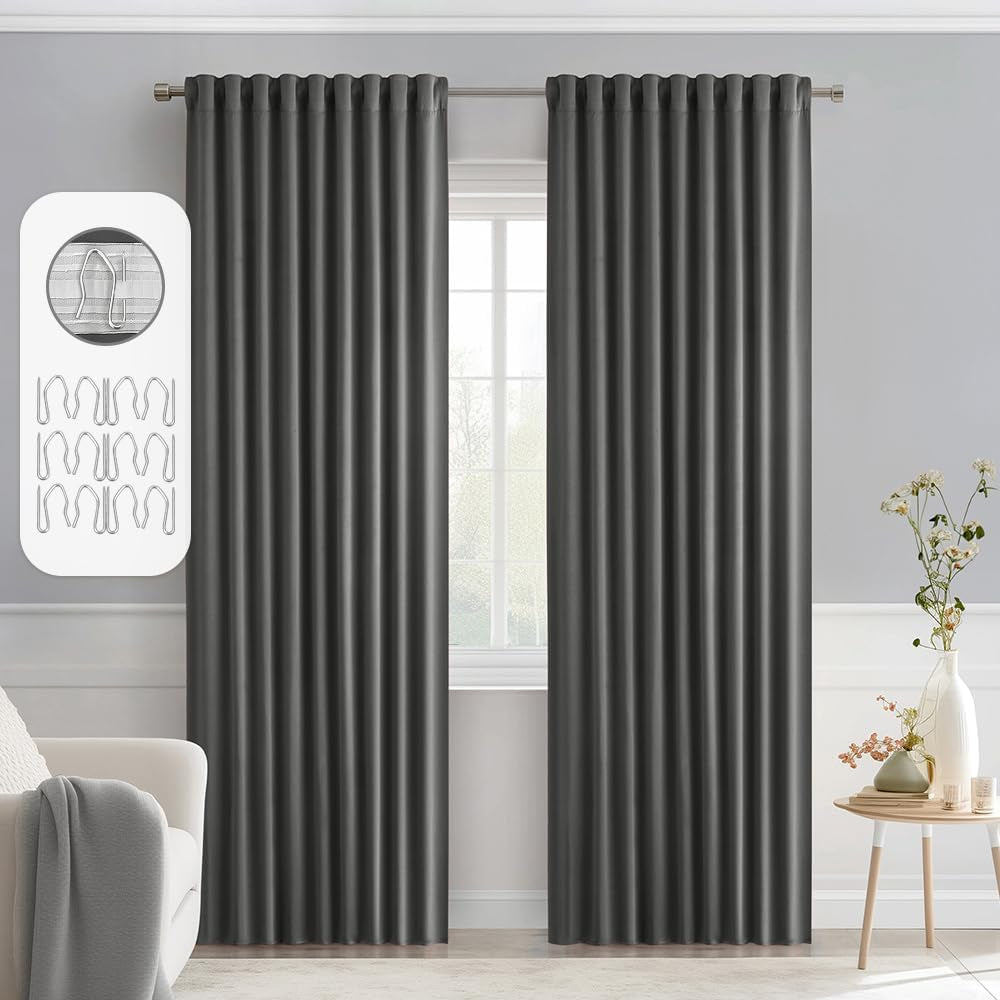 MIULEE 2 Panels Back Tab Blackout Curtains 96 Inch Long for Living Room Bedroom, Black Rod Pocket/Pinch Pleated Thermal Insulated Room Darkening Light Blocking Floor to Ceiling Curtains/Drapes  MIULEE Grey W52" X L90" 