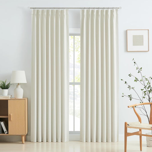 WEST LAKE Tan Pinch Pleated Full Blackout Curtains Soft Textured Window Panel 84 Inches Long Thermal Weave Full Room Darkening Bedroom Drape Back Tab Window Treatment,Living Room,36"X84"X2,Beige  WEST LAKE Pinch Tan 36"X95"X2 