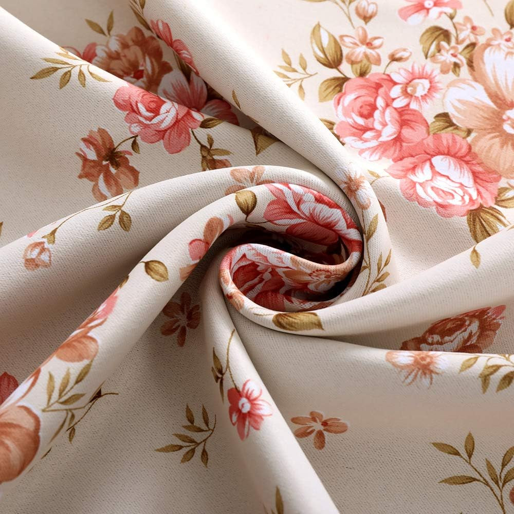 Autumn Dream Rose Gold Beige Blackout Soundproof Curtains Panels for Bedroom, Grommet Top Floral Farmhouse Curtains Drapes for Living Room, Dining Room,52 by 63 Inch  Autumn Dream   