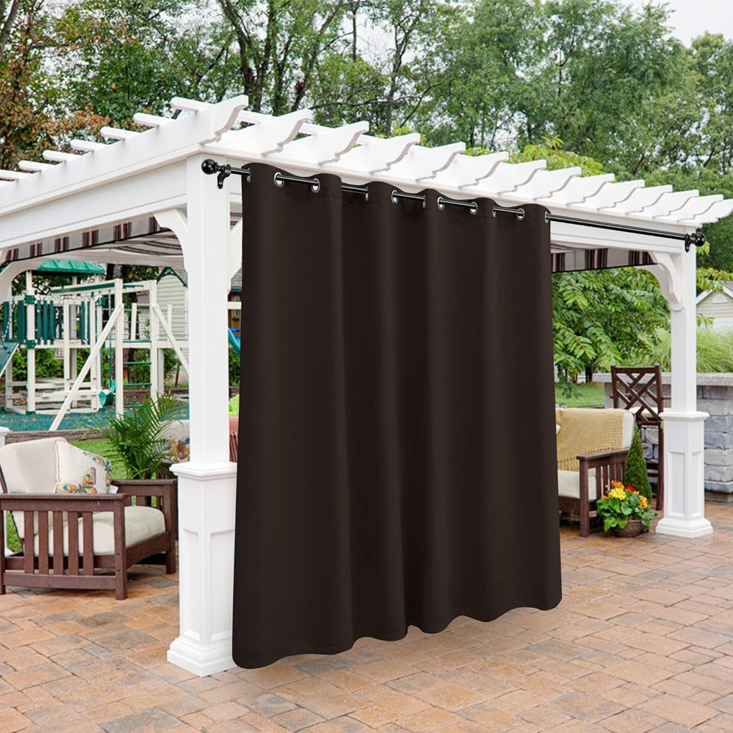BONZER Outdoor Curtains for Patio Waterproof - Light Blocking Weather Resistant Privacy Grommet Blackout Curtains for Gazebo, Porch, Pergola, Cabana, Deck, Sunroom, 1 Panel, 52W X 84L Inch, Silver  BONZER Chocolate 100W X 95 Inch 