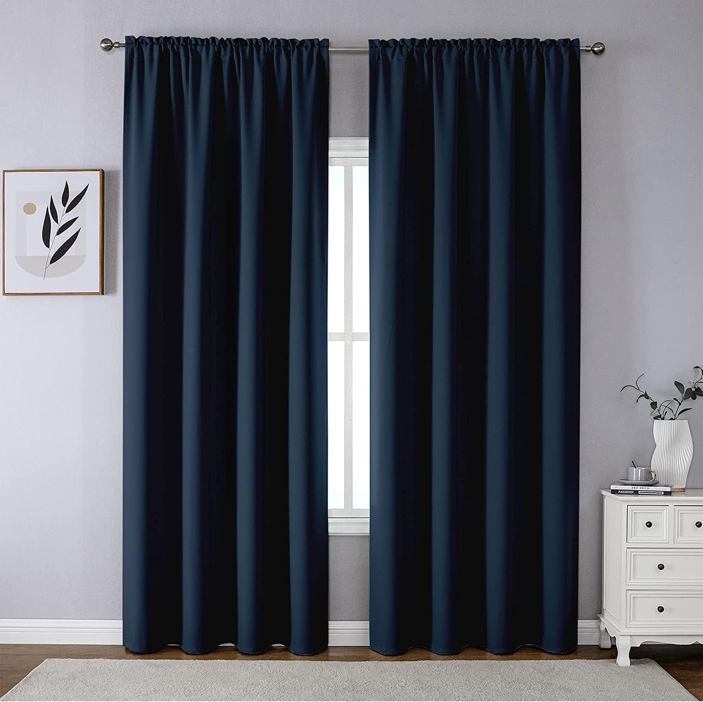 CUCRAF Blackout Curtains 84 Inches Long for Living Room, Light Beige Room Darkening Window Curtain Panels, Rod Pocket Thermal Insulated Solid Drapes for Bedroom, 52X84 Inch, Set of 2 Panels  CUCRAF Navy Blue 52W X 90L Inch 2 Panels 