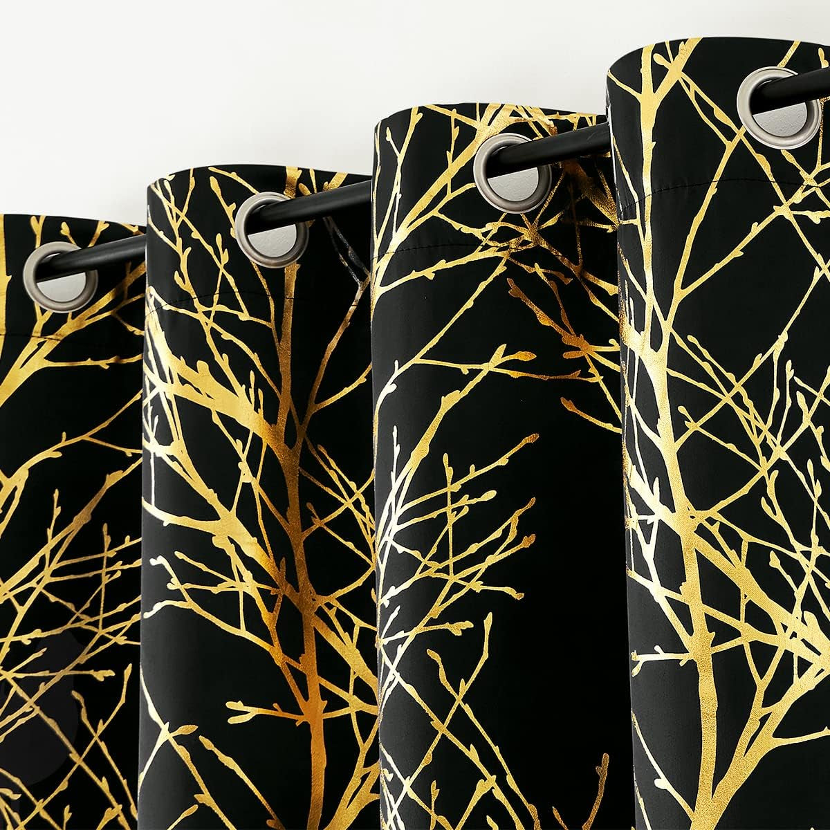 FMFUNCTEX Metallic Tree Blackout Curtains Bedroom Grey 84-Inch Living-Room Branch Print Curtain Panels Forest Triple Weave Thermal Insulated Drapes for Windows Dorm Hotel Grommet Top, 2Panels  Fmfunctex Gold /Black 50"W X 96"L 2Pcs 