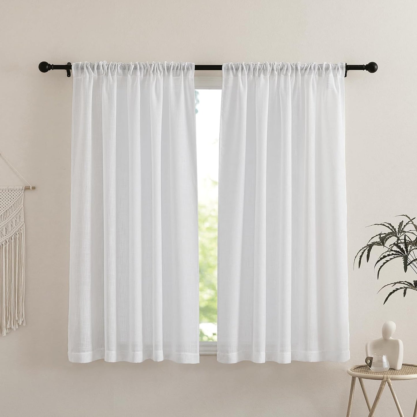 NICETOWN White Curtains Sheer - Semi Sheer Window Covering, Light & Airy Privacy Rod Pocket Back Tab Pinche Pleated Drapes for Bedroom Living Room Patio Glass Door, 52 X 63 Inches Long, Set of 2  NICETOWN   