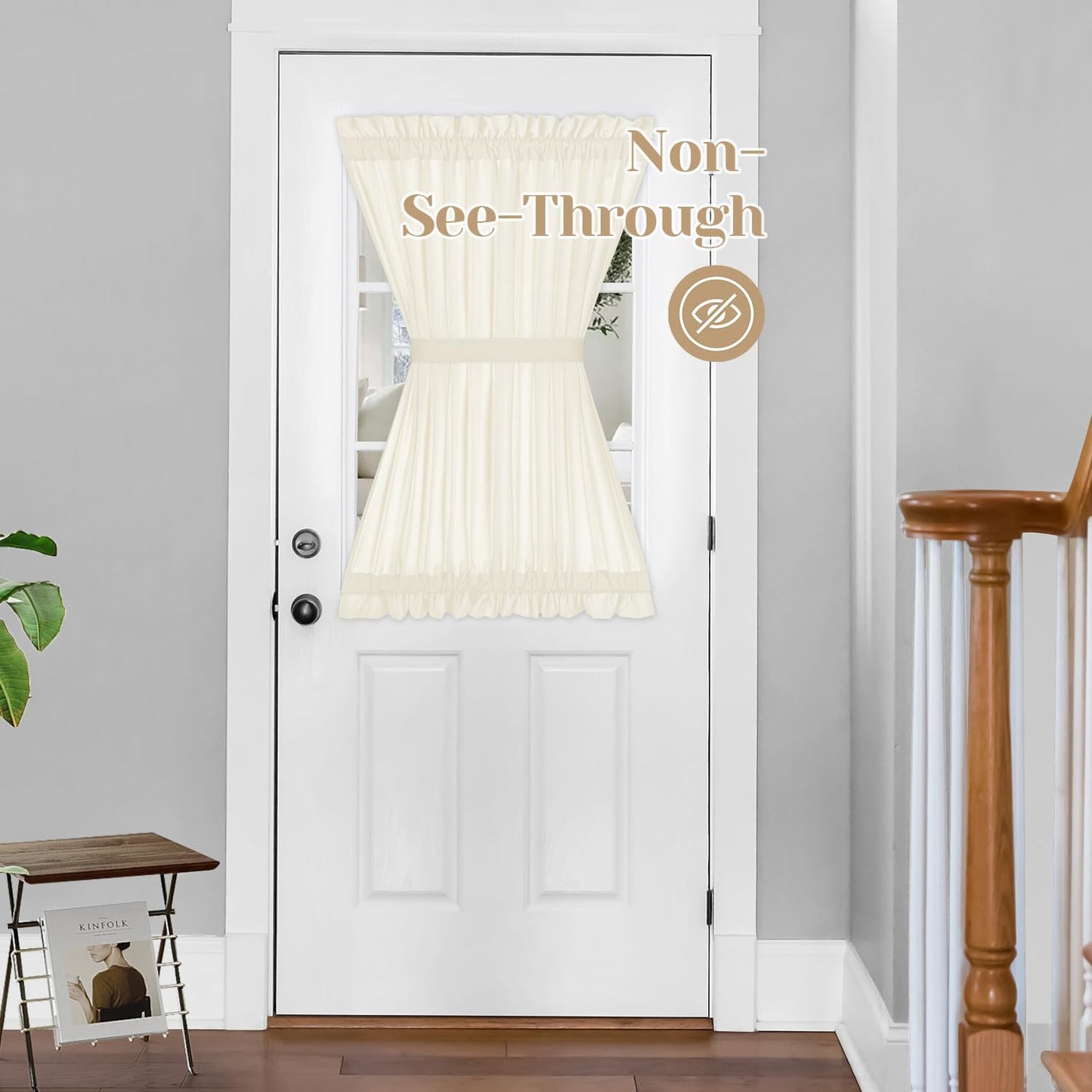 HOMEIDEAS Non-See-Through Sidelight Curtains for Front Door, Privacy Semi Sheer Door Window Curtains, Rod Pocket Light Filtering French Door Curtains with Tieback, (1 Panel, White, 26W X 72L)  HOMEIDEAS Cream Beige 1 Panel-54 X 40 