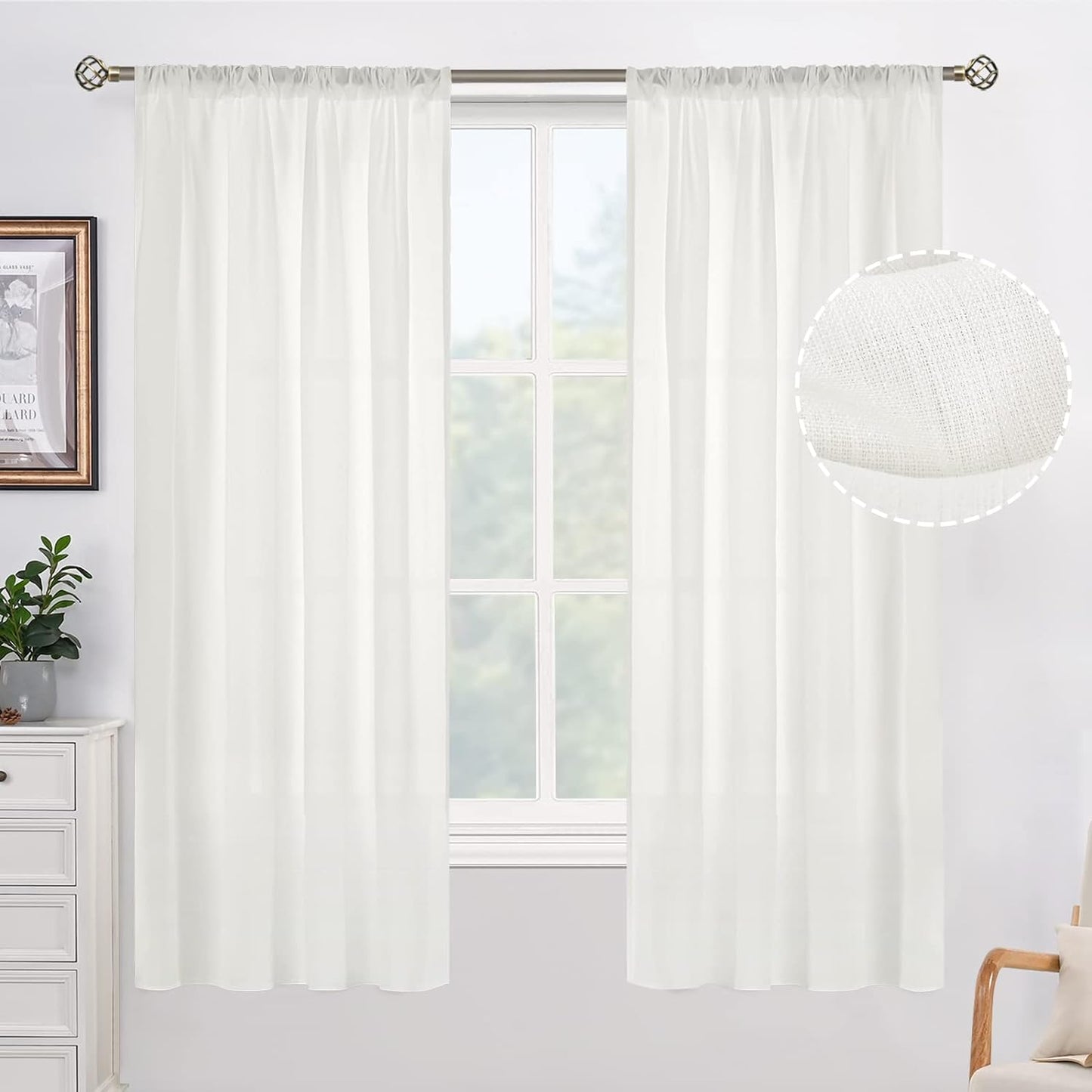 Bgment White Semi Sheer Curtains 95 Inch for Bedroom, Linen Look Rod Pocket Light Filtering Privacy Sheer Curtains for Living Room, Opaque White Sheer Curtains 2 Panels, Each 42 X 95 Inch  BGment Ivory Cream 42W X 63L 