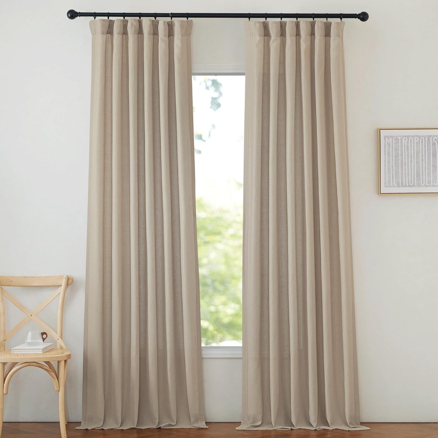 NICETOWN Taupe Thick Linen Curtains 96 Inches Long, Pinch Pleated Flax Linen Curtains Privacy Added Window Treatments with Light Filtering Drapes for Bedroom/Living Room, W50 X L96, 2 Panels  NICETOWN Camel W50 X L90 