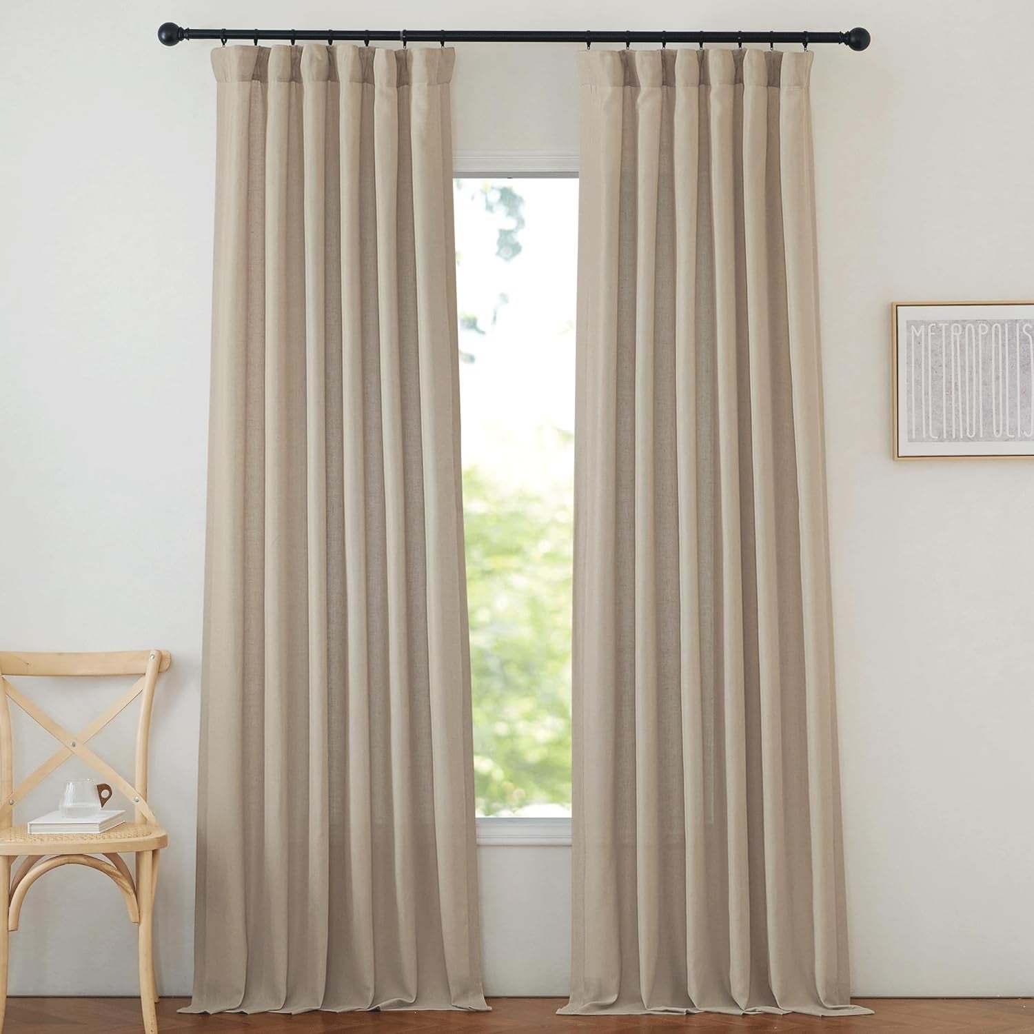 NICETOWN Taupe Thick Linen Curtains 96 Inches Long, Pinch Pleated Flax Linen Curtains Privacy Added Window Treatments with Light Filtering Drapes for Bedroom/Living Room, W50 X L96, 2 Panels  NICETOWN Camel W50 X L90 