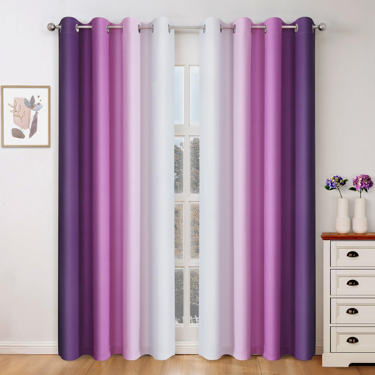 HOMEIDEAS Navy Blue Ombre Blackout Curtains 52 X 84 Inch Length Gradient Room Darkening Thermal Insulated Energy Saving Grommet 2 Panels Window Drapes for Living Room/Bedroom  HOMEIDEAS Purple 1 52"W X 96"L 