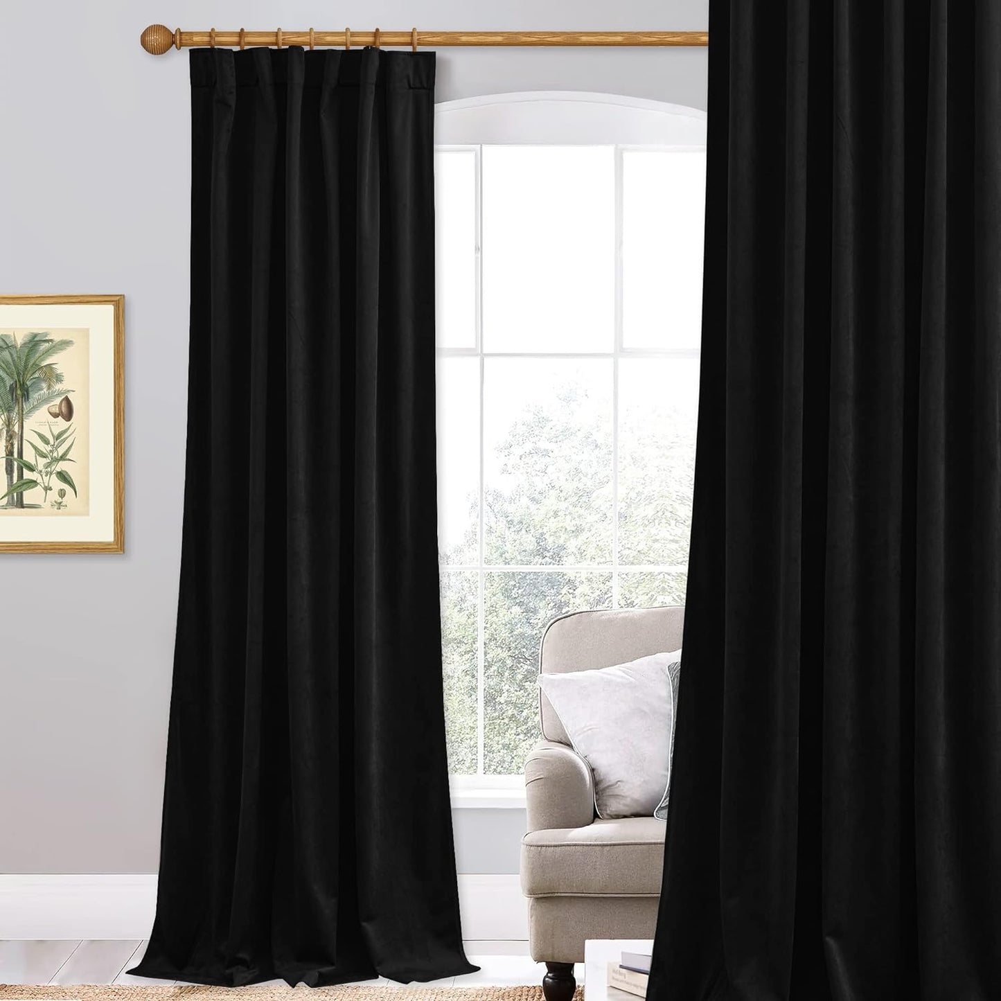 Stangh Navy Blue Velvet Curtains 96 Inches Long for Living Room, Luxury Blackout Sliding Door Curtains Thermal Insulated Window Drapes for Bedroom, W52 X L96 Inches, 1 Panel  StangH Black W52 X L102 