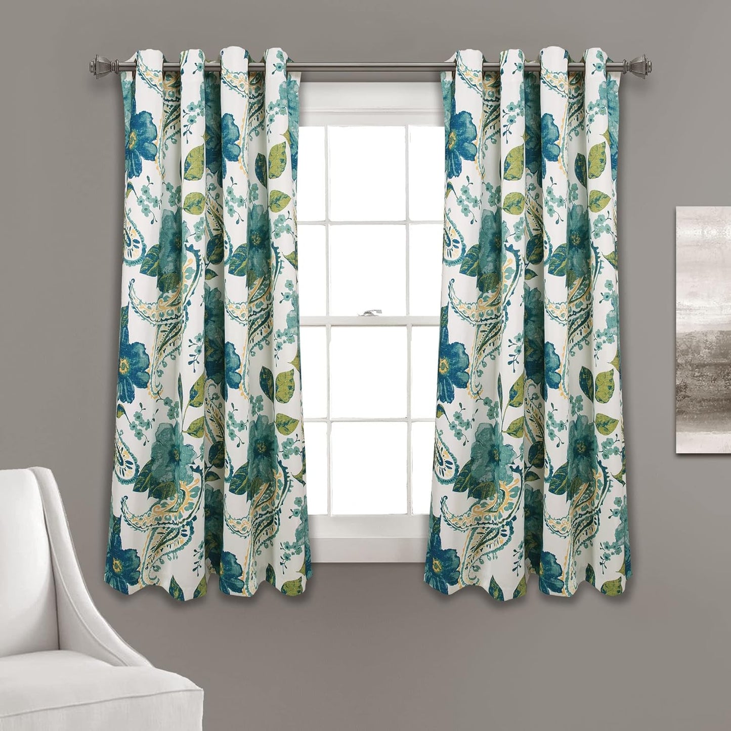 Lush Decor Floral Paisley Light Filtering Window Curtain Panel Pair, 52"W X 84"L, Blue  Triangle Home Fashions 52"W X 45"L  