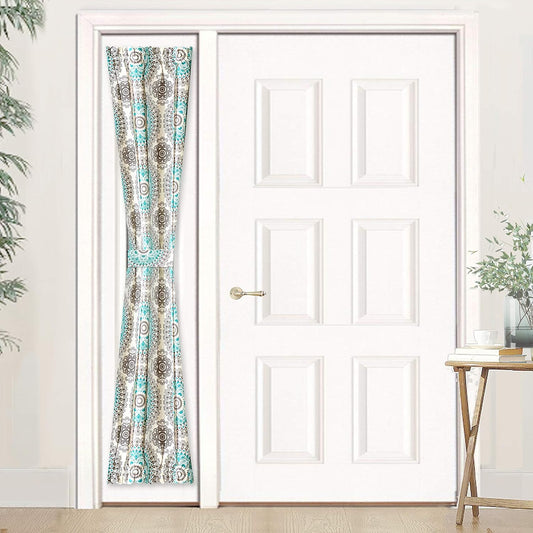 Driftaway Curtains for Bedroom Room Darkening Curtain 25 Inch by 72 Inch Medallion Drapes for French Door Windows Boho Damask Pattern Sidelight Curtain for Front Door Single Panel Aqua and Gray  DriftAway Aqua/Grey (1)25"X72" | Door Panel 