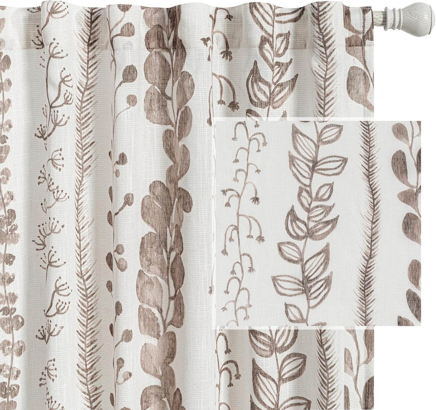 Boho Curtains for Living Room Light Filtering Privacy Protection Cotton Curtains 84 Inch Length 2 Panels Bohemian Linen Style Back Tab Window Leaf Print Classical Drapes for Dining Room  MEETSKY Leaves-Brown 50"W X 84"L 