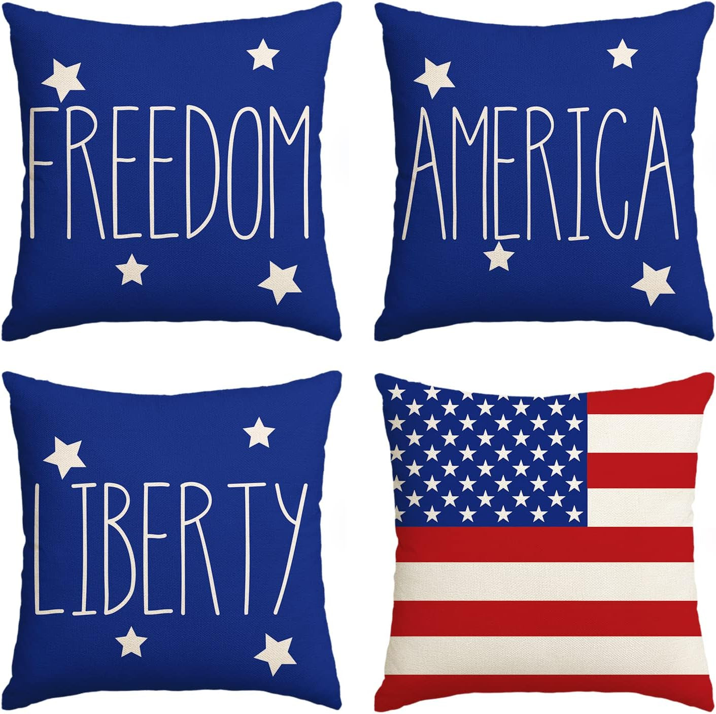 AVOIN Colorlife 4Th of July Patriotic Saying Throw Pillow Covers, 18 X 18 Inch Freedom America Liberty USA Flag Independence Memorial Day Decorations for Sofa Couch Set of 4