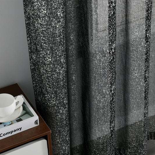 TERLYTEX Black and Silver Curtains 72 Inch Length - Metallic Silver Foil Spray Dots Glitter Sheer Curtains for Living Room, Privacy Sparkle Curtains for Windows, 52 X 72 Inch, 2 Panels, Black Silver  TERLYTEX Black Silver W52 X L72 Inch|Pair 