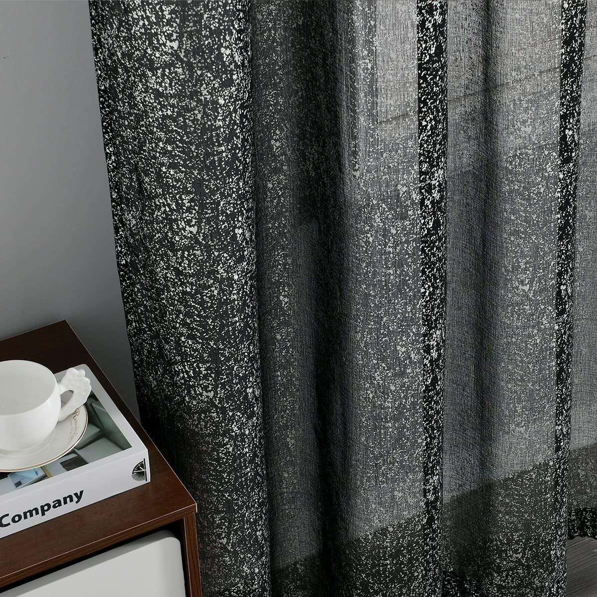 Silver Sheer Curtains 84 Inch Long - Chic Sparkle Curtains for Living Room, Rod Pocket Glitter Sheer Curtains for Windows Privacy Silver Grey Sheer Panels, 52 X 84 Inch, 2 Panels, Silver Gray  TERLYTEX Black Silver W52 X L72 Inch|Pair 