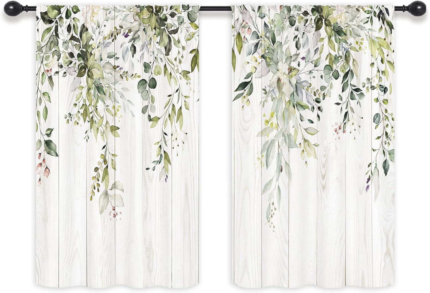 Riyidecor Sage Green Eucalyptus Leaves Kitchen Window Curtains over Sink Flower Floral Spring Botanical Rod Pocket Plant Cafe Curtains for Bathroom Living Room Drapes Treatment Fabric 27.5 X 39 Inch  Pan na   