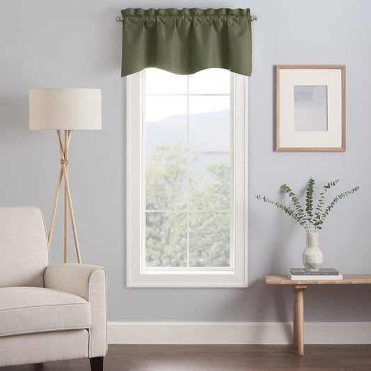 Eclipse Kendall Modern Scalloped Valance Rod Pocket Window Curtain for Kitchen or Bathroom, 42 in X 18 In, Artichoke