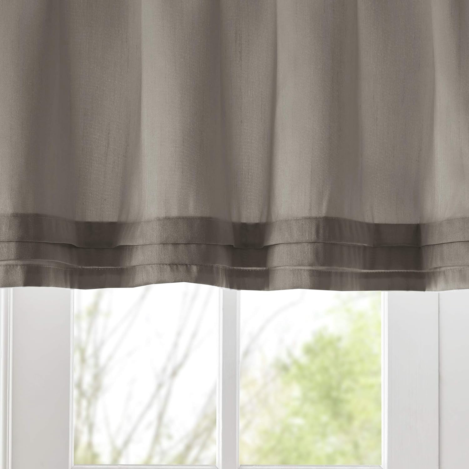 Madison Park Emily Solid Pleated Rod Pocket Valance , Classic Faux Silk Valances for Window , 50X18" , Pewter