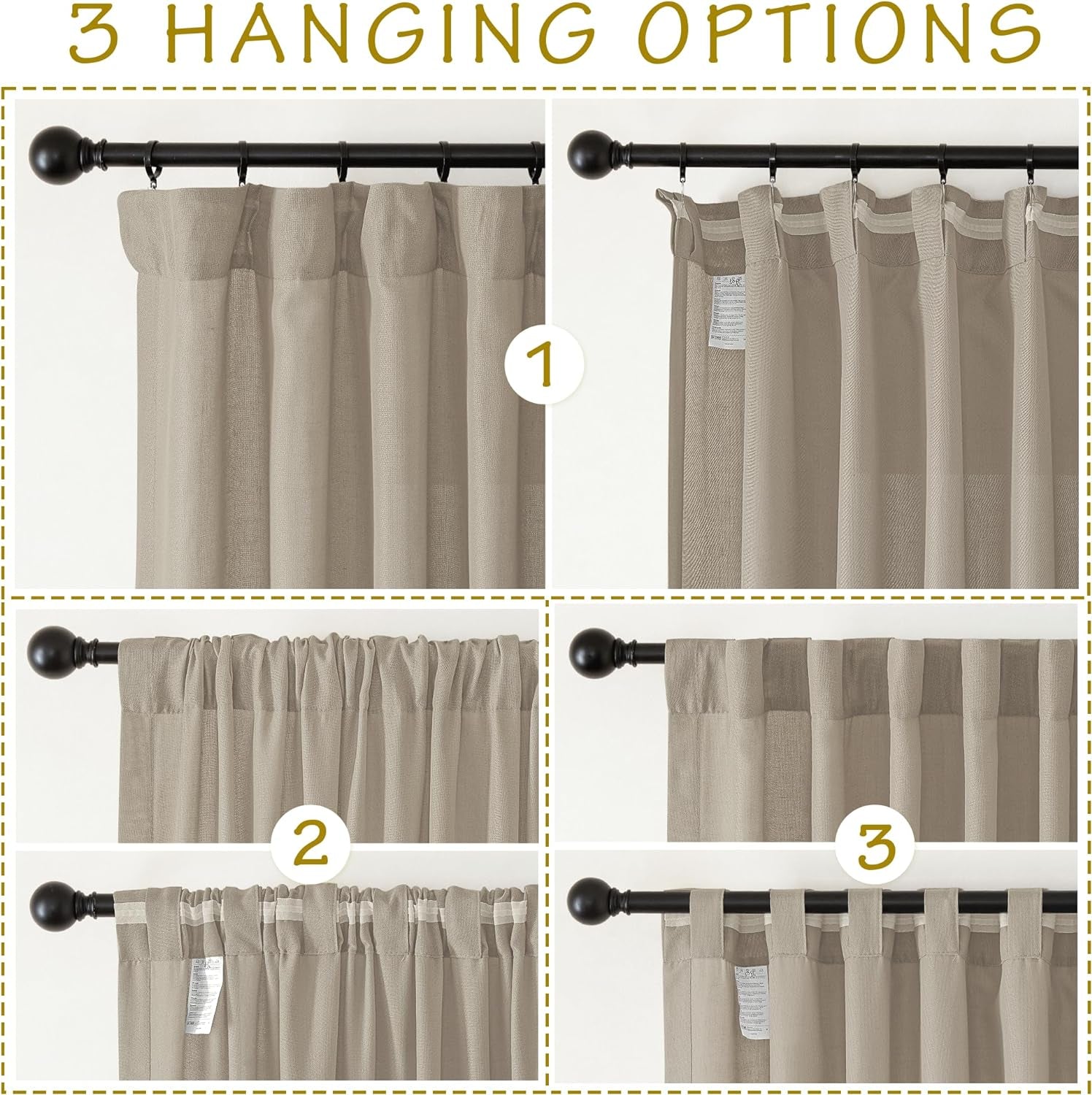 NICETOWN Taupe Thick Linen Curtains 96 Inches Long, Pinch Pleated Flax Linen Curtains Privacy Added Window Treatments with Light Filtering Drapes for Bedroom/Living Room, W50 X L96, 2 Panels  NICETOWN   