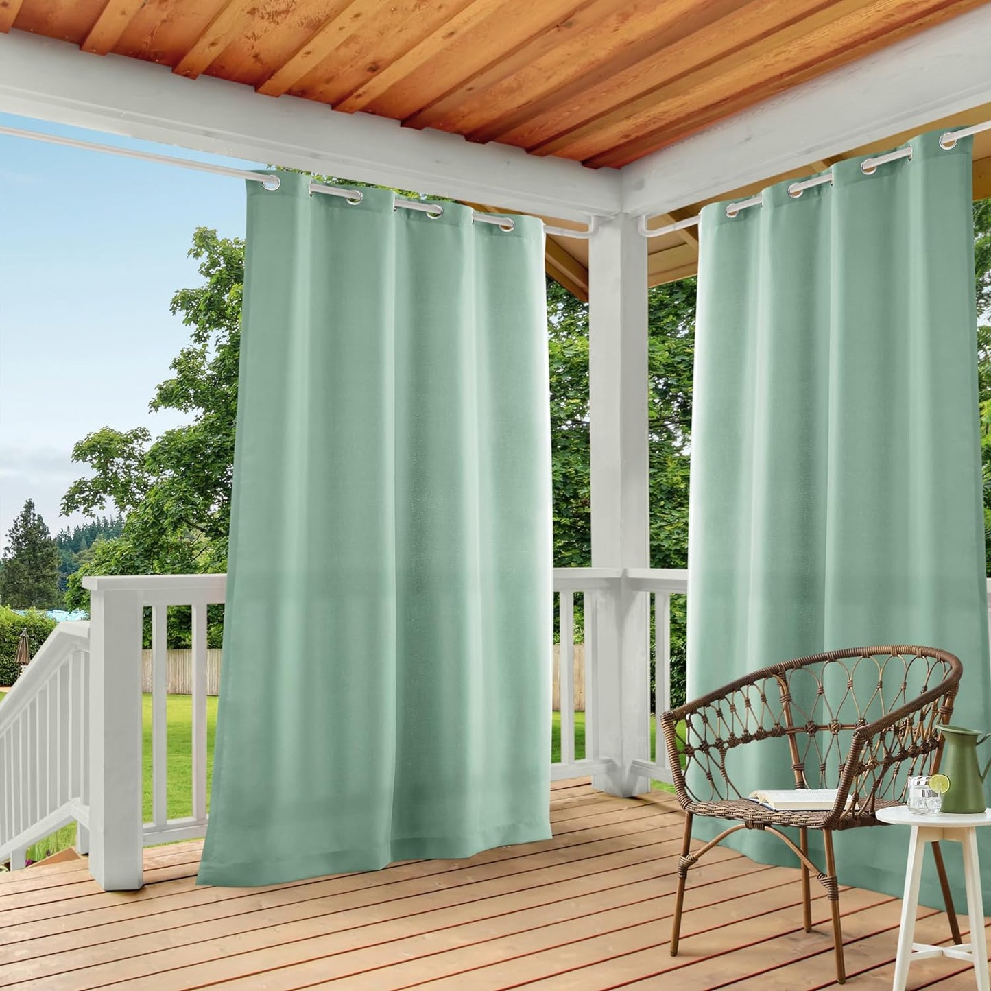 Exclusive Home Cabana Solid Indoor/Outdoor Light Filtering Grommet Top Curtain Panel, 54"X84", Natural, Set of 2  Exclusive Home Curtains Seafoam 54X108 